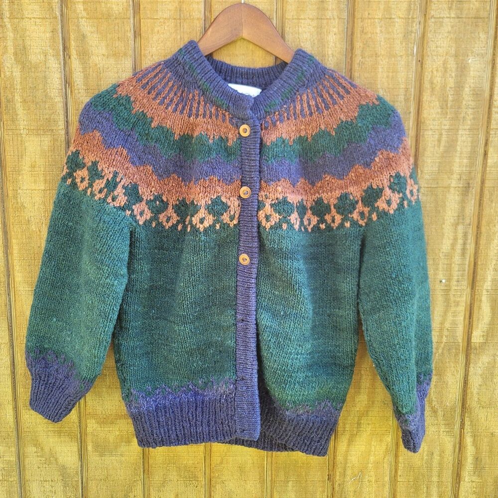 Paris Sport Club 100% Lambs Wool Button Up Fisherman Style Sweater Womens Size S